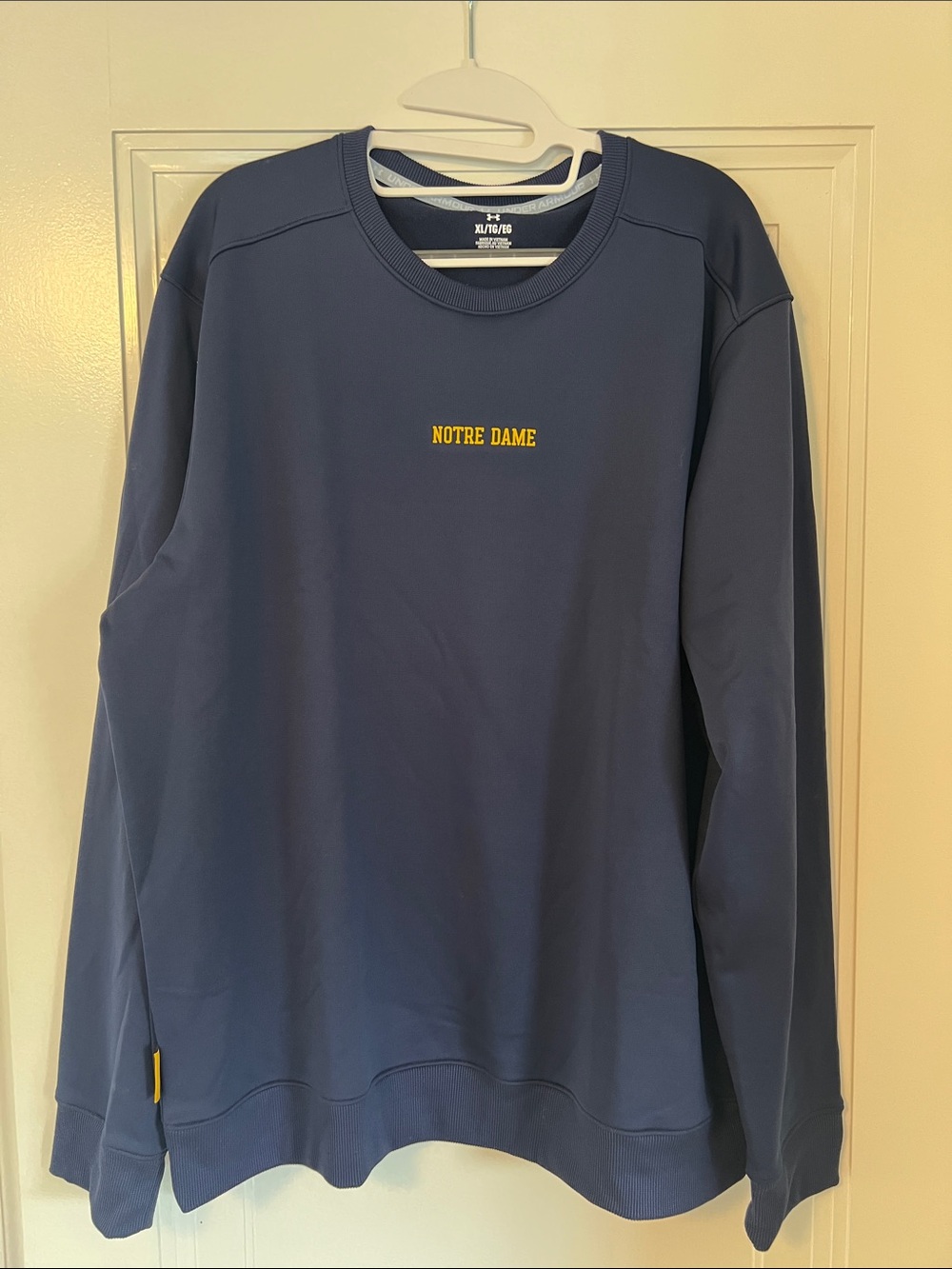Under Armour Notre Dame Navy Crewneck Sweatshirt with Gold Logo
